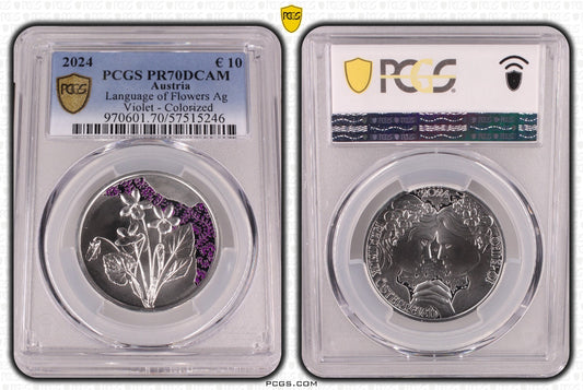 2024 Österreich Veilchen Sprache der Blumen 10 Euro Silber PCGS PR70DCAM Proof