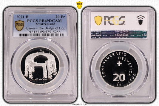 2021 Schweiz Illusion Viadukt des Lebens 20 Franken Silber PCGS PR69DCAM Proof