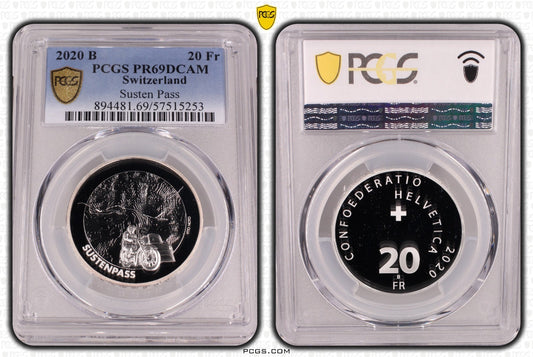 2020 Schweiz Sustenpass 20 Franken Silber PCGS PR69DCAM Proof Auflage 5.000