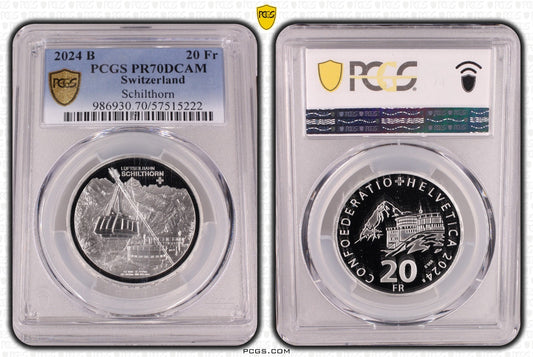 2024 Schweiz Luftseilbahn Schilthorn 20 Franken Silber PCGS PR70DCAM Proof