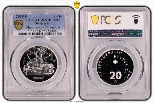 2019 Schweiz Blümlisalp Dampfschiff 20 Franken Silber PCGS PR69DCAM Proof