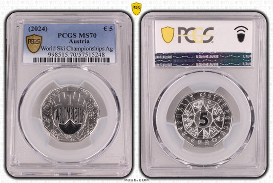 2024 Österreich Wir sind Weltmeister - 5 Euro Silber PCGS MS70