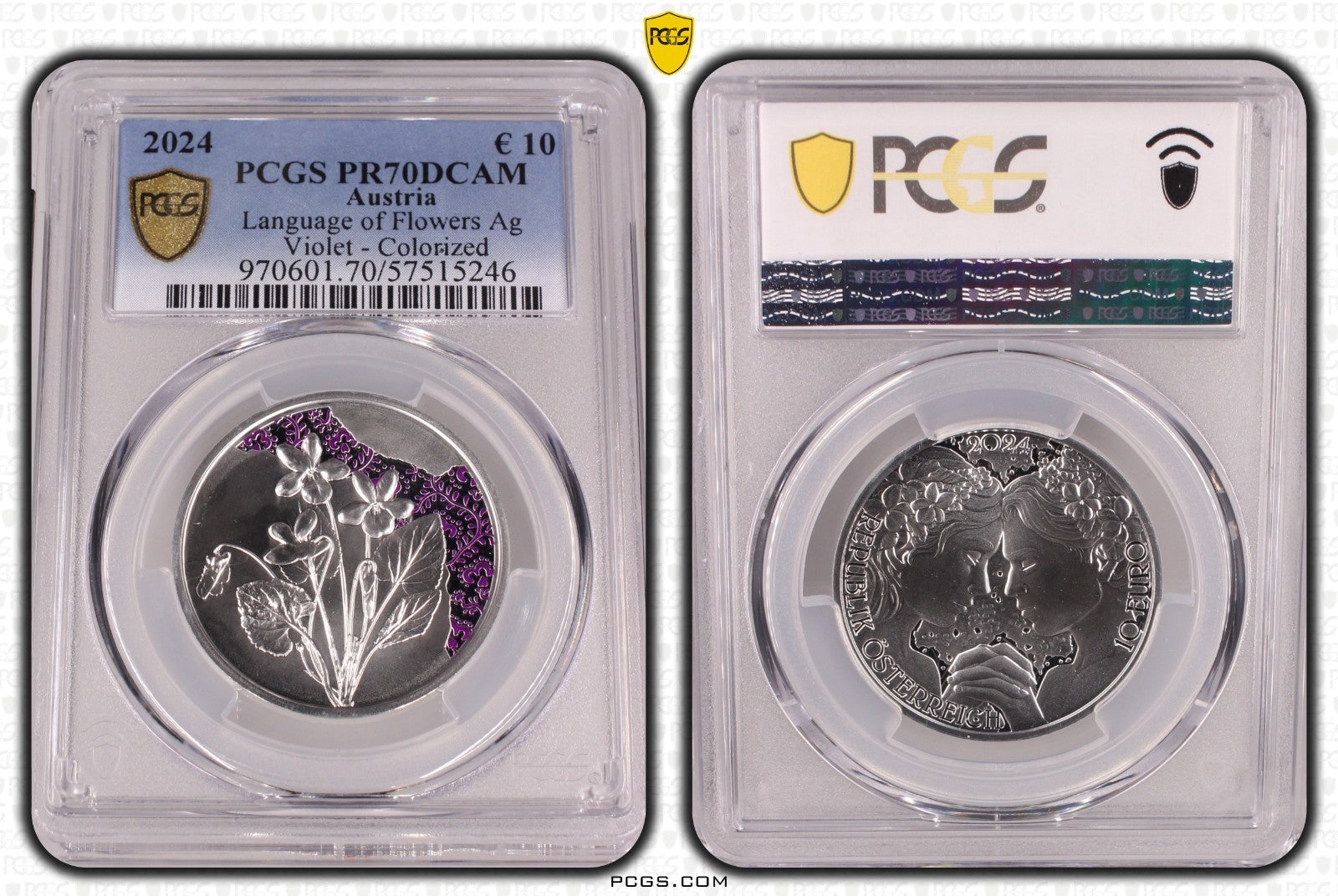 2024 Österreich Veilchen Sprache der Blumen 10 Euro Silber PCGS PR70DCAM Proof