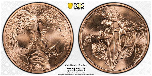 2024 Österreich Veilchen Sprache der Blumen 10 Euro Kupfer PCGS MS68 RD