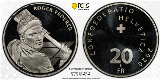2020 Schweiz Roger Federer 20 Franken Silber PCGS MS69 Auflage 100.000