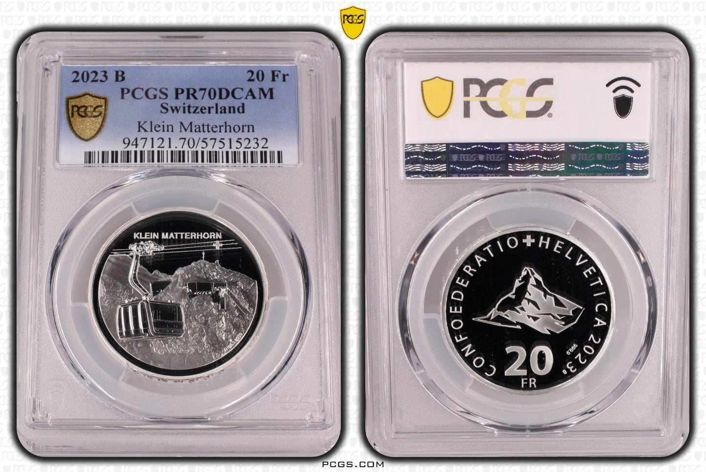 2023 Schweiz Luftseilbahn Klein Matterhorn 20 Franken Silber PCGS PR70DCAM