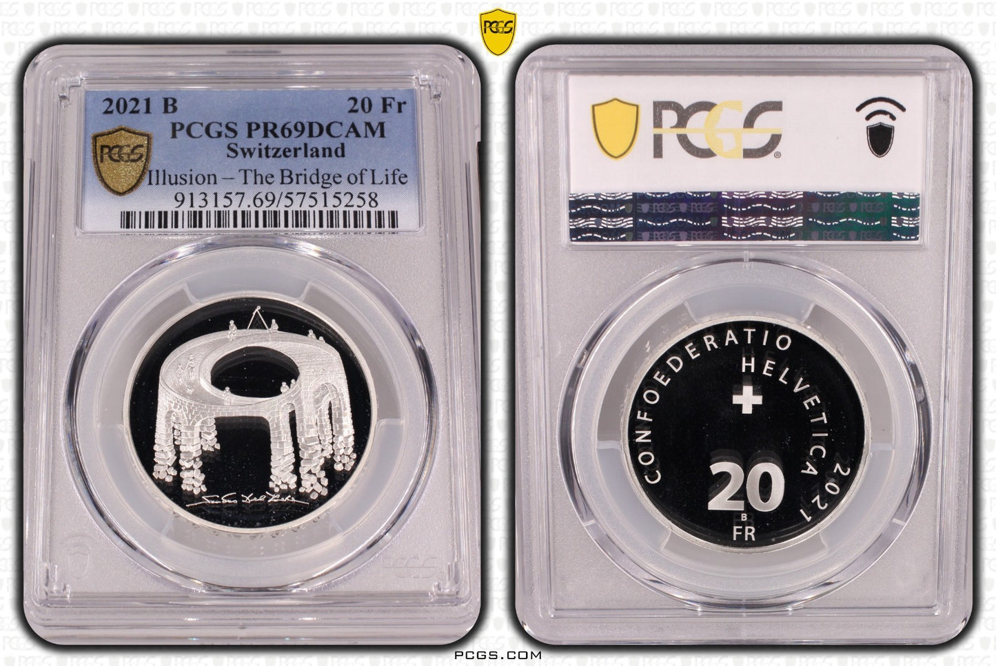 2021 Schweiz Illusion Viadukt des Lebens 20 Franken Silber PCGS PR69DCAM Proof