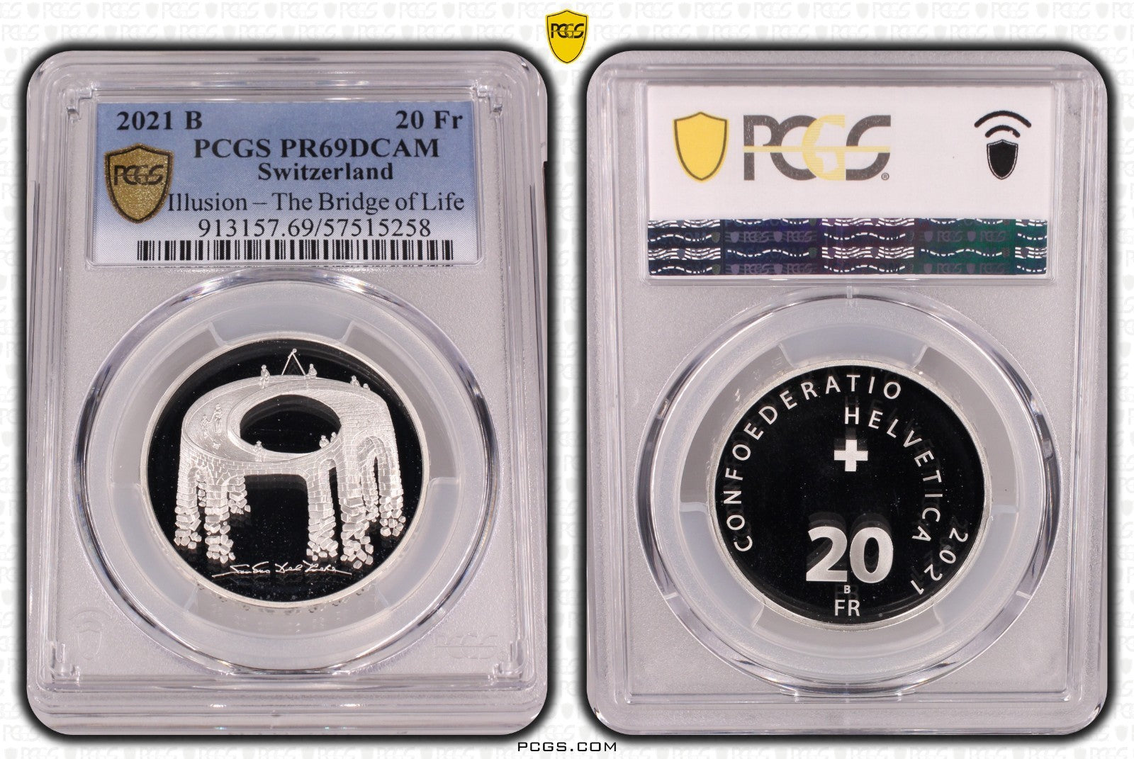 2021 Schweiz Illusion Viadukt des Lebens 20 Franken Silber PCGS PR69DCAM Proof