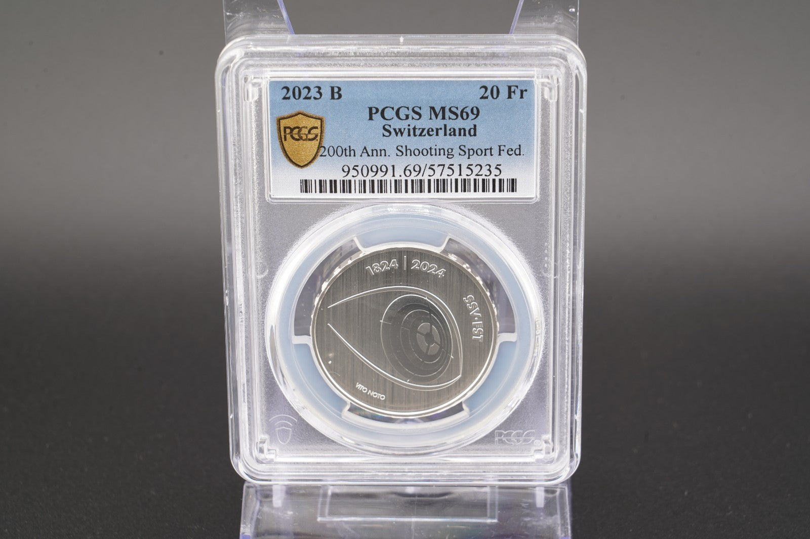 2023 Schweiz 200 Jahre Schiesssportverband 20 Franken Silber PCGS MS69 Auf 15000