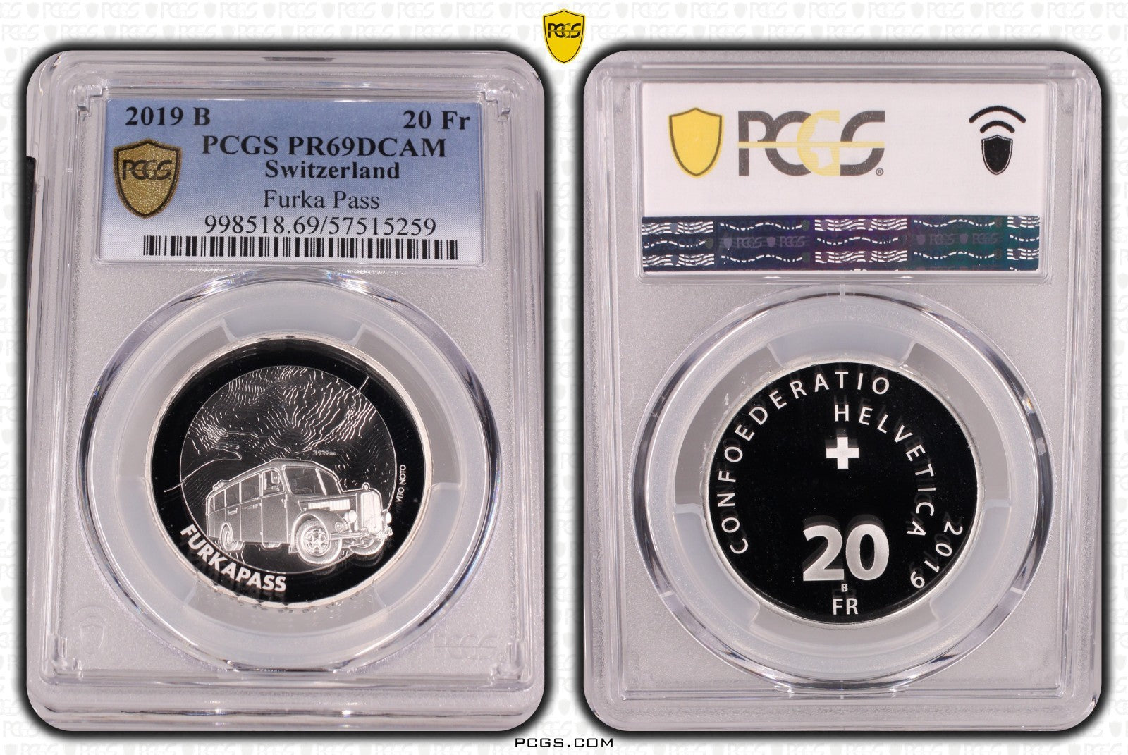 2019 Schweiz Furka Pass 20 Franken Silber PCGS PR69DCAM Auflage 5.000 Proof