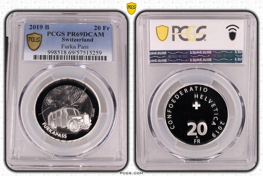 2019 Schweiz Furka Pass 20 Franken Silber PCGS PR69DCAM Auflage 5.000 Proof