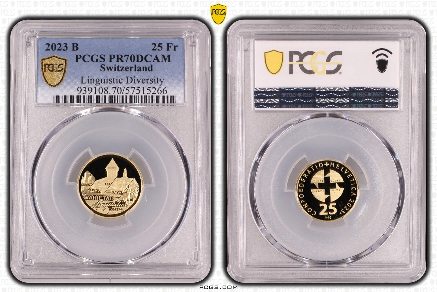 2023 Schweiz Schweizer Sprachenvielfalt 25 Franken Gold 900er PCGS PR70DCAM