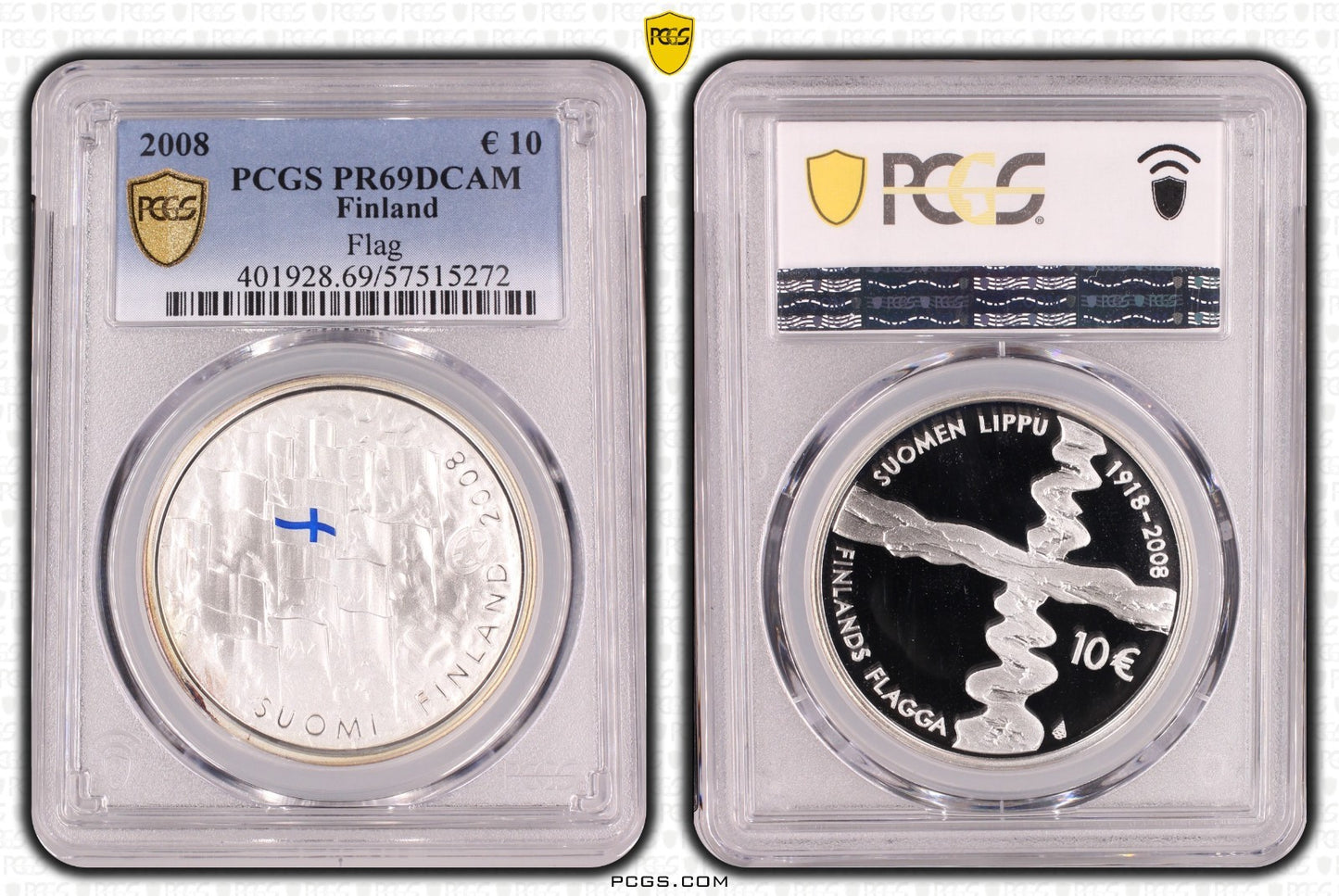 2008 Finnland Flagge 10 Euro Silber 925er PCGS PR69DCAM Proof Auflage 26.000