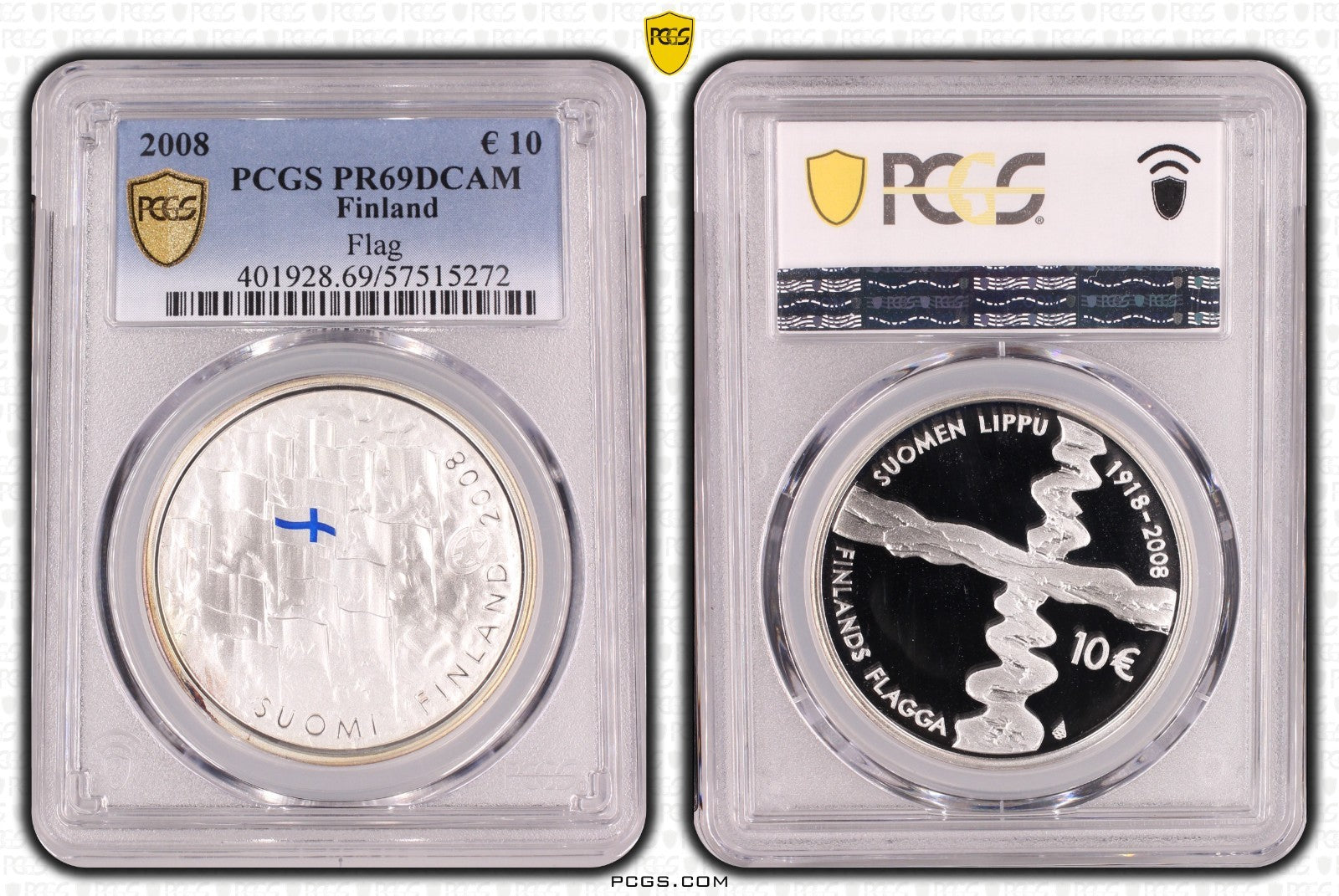 2008 Finnland Flagge 10 Euro Silber 925er PCGS PR69DCAM Proof Auflage 26.000