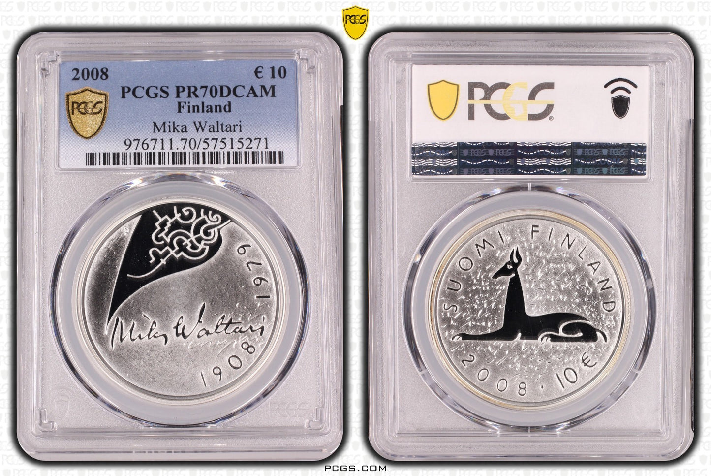 2008 Finnland Mika Waltari 10 Euro Silber 925 PCGS PR70DCAM Proof Auflage 15.000