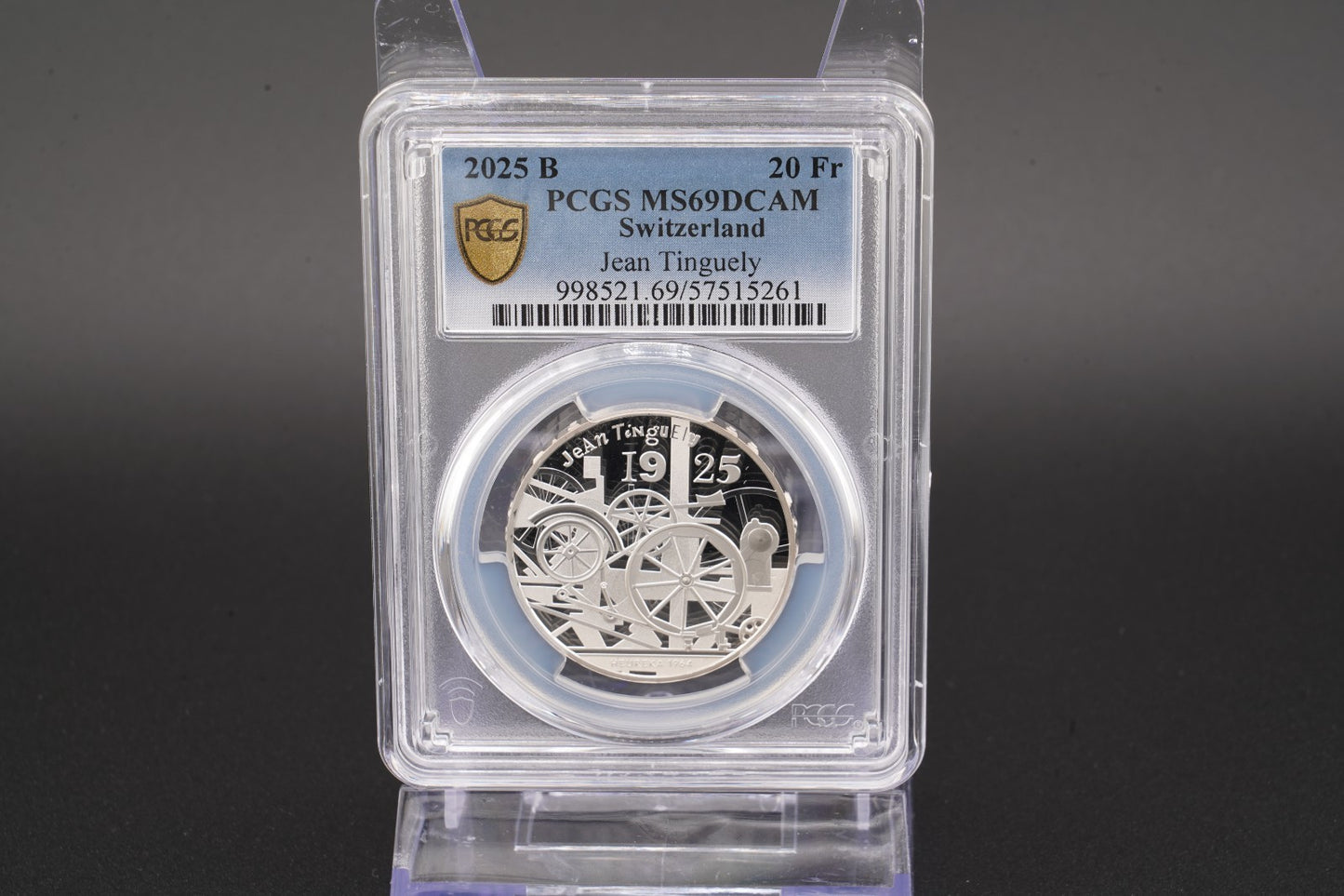 2025 Schweiz Jean Tinguely 20 Franken Silber PCGS MS69DCAM Auflage 7.500