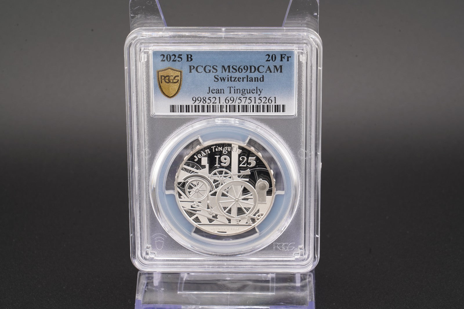 2025 Schweiz Jean Tinguely 20 Franken Silber PCGS MS69DCAM Auflage 7.500