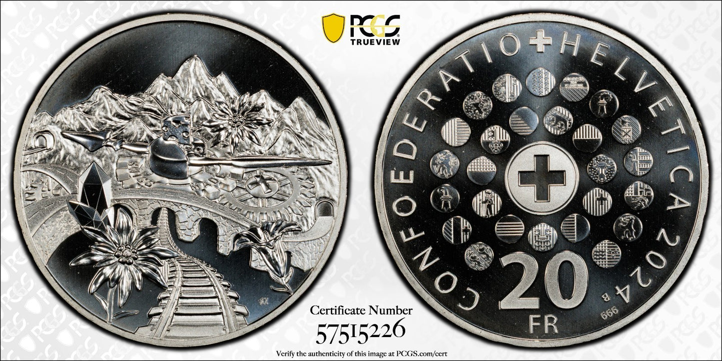 2024 Schweiz Die Schweiz - 20 Franken Silber PCGS MS70 Auflage 7.500 Perfekt