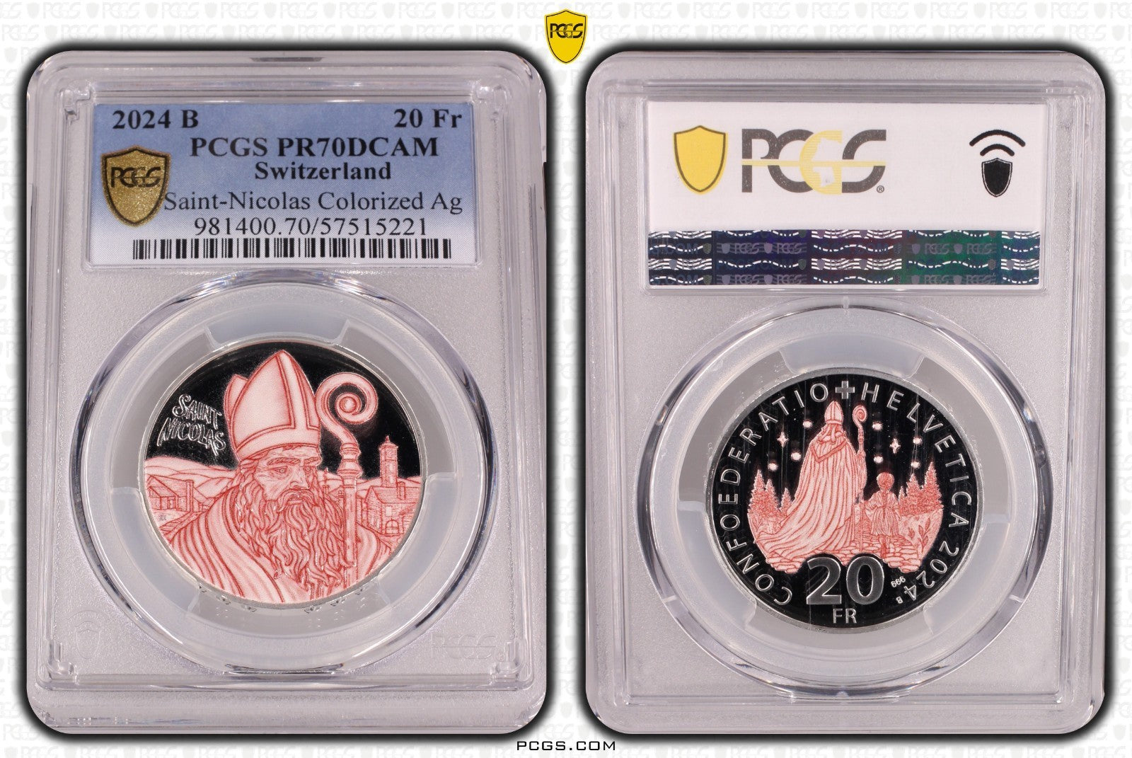 2024 Schweiz St. Nikolaus - 20 Franken Silber PCGS PR70DCAM Proof Aufl. 6.000