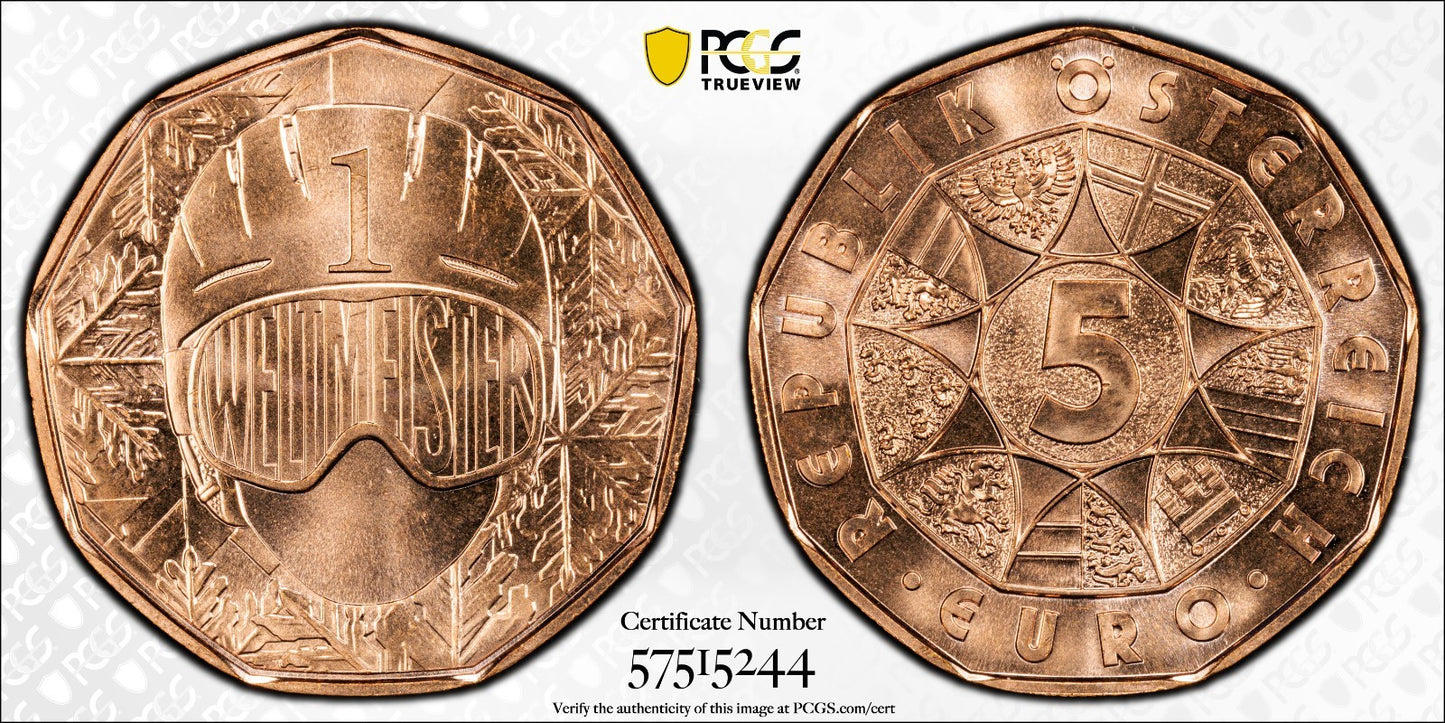 2024 Österreich Wir sind Weltmeister - 5 Euro Kupfer PCGS MS68 RD