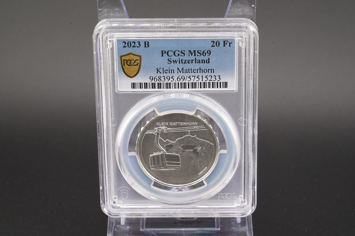 2023 Schweiz Luftseilbahn Klein Matterhorn 20 Franken Silber PCGS MS69 A. 11.000