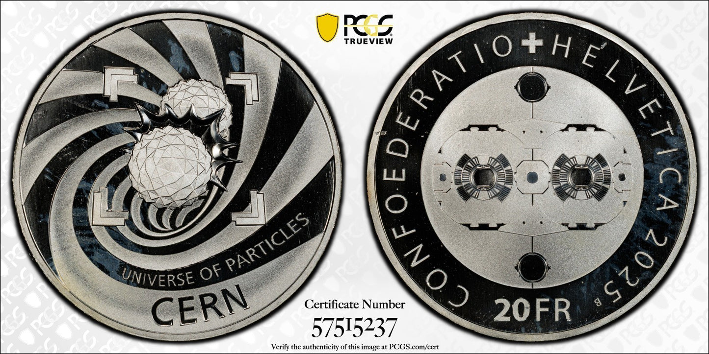 2025 Schweiz CERN 20 Franken Silber PCGS MS67 Auflage 7.500