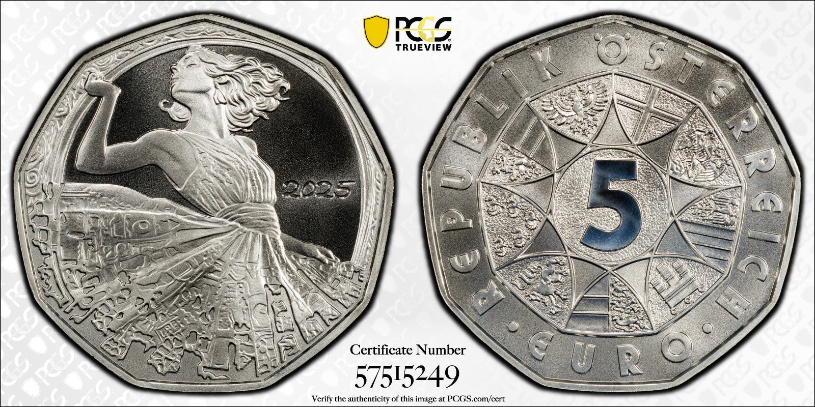 2025 Österreich Tanz dich frei - Grete Wiesenthal 5 Euro Silber PCGS MS70