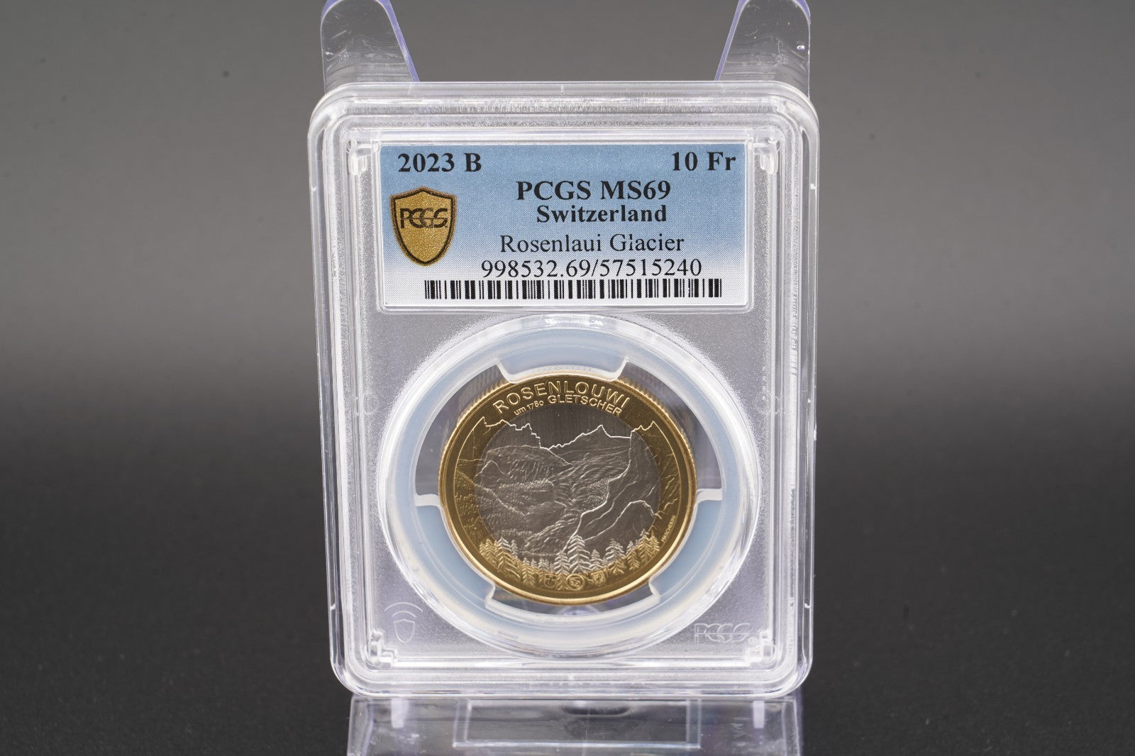 2023 Schweiz Rosenlaui Gletscher 10 Franken Bimetall PCGS MS69 Auflage 10.000