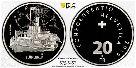 2019 Schweiz Blümlisalp Dampfschiff 20 Franken Silber PCGS PR69DCAM Proof