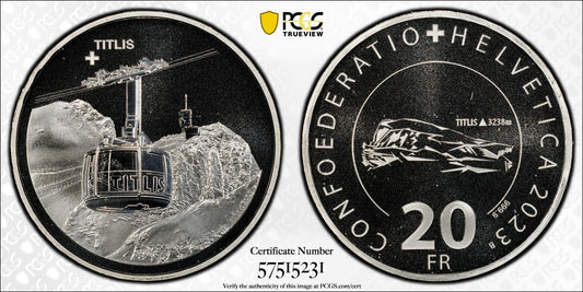 2023 Schweiz Luftseilbahn Titlis 20 Franken Silber PCGS PR69DCAM Aufl. 3.250