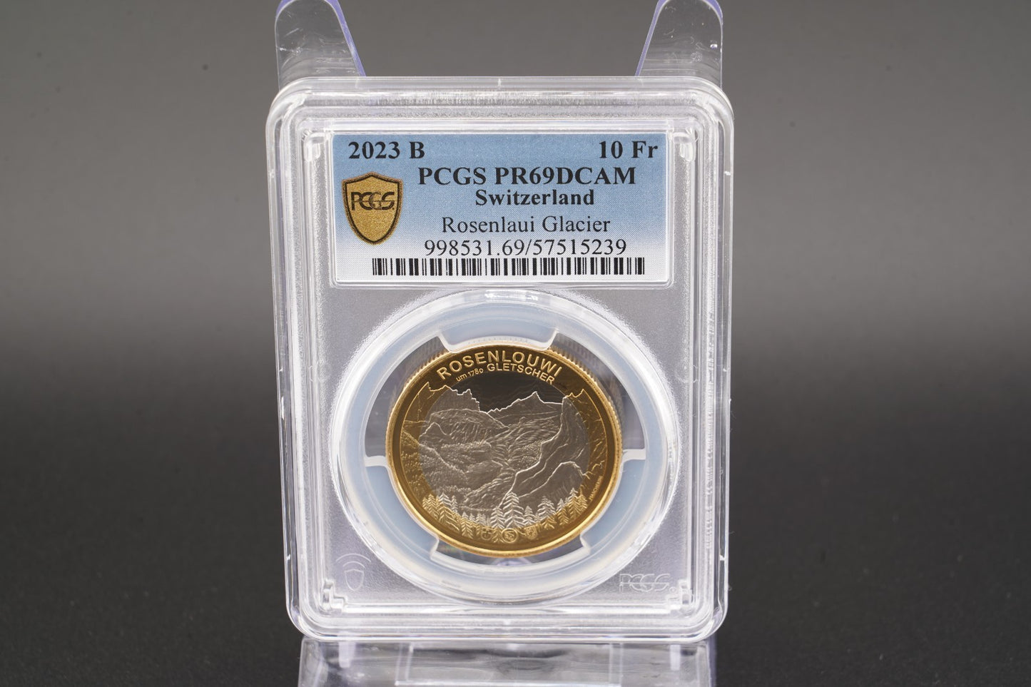 2023 Schweiz Rosenlaui Gletscher 10 Franken Bimetall PCGSPR69DCAM Auflage: 2.750