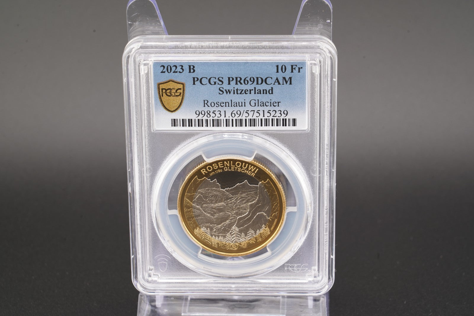 2023 Schweiz Rosenlaui Gletscher 10 Franken Bimetall PCGSPR69DCAM Auflage: 2.750
