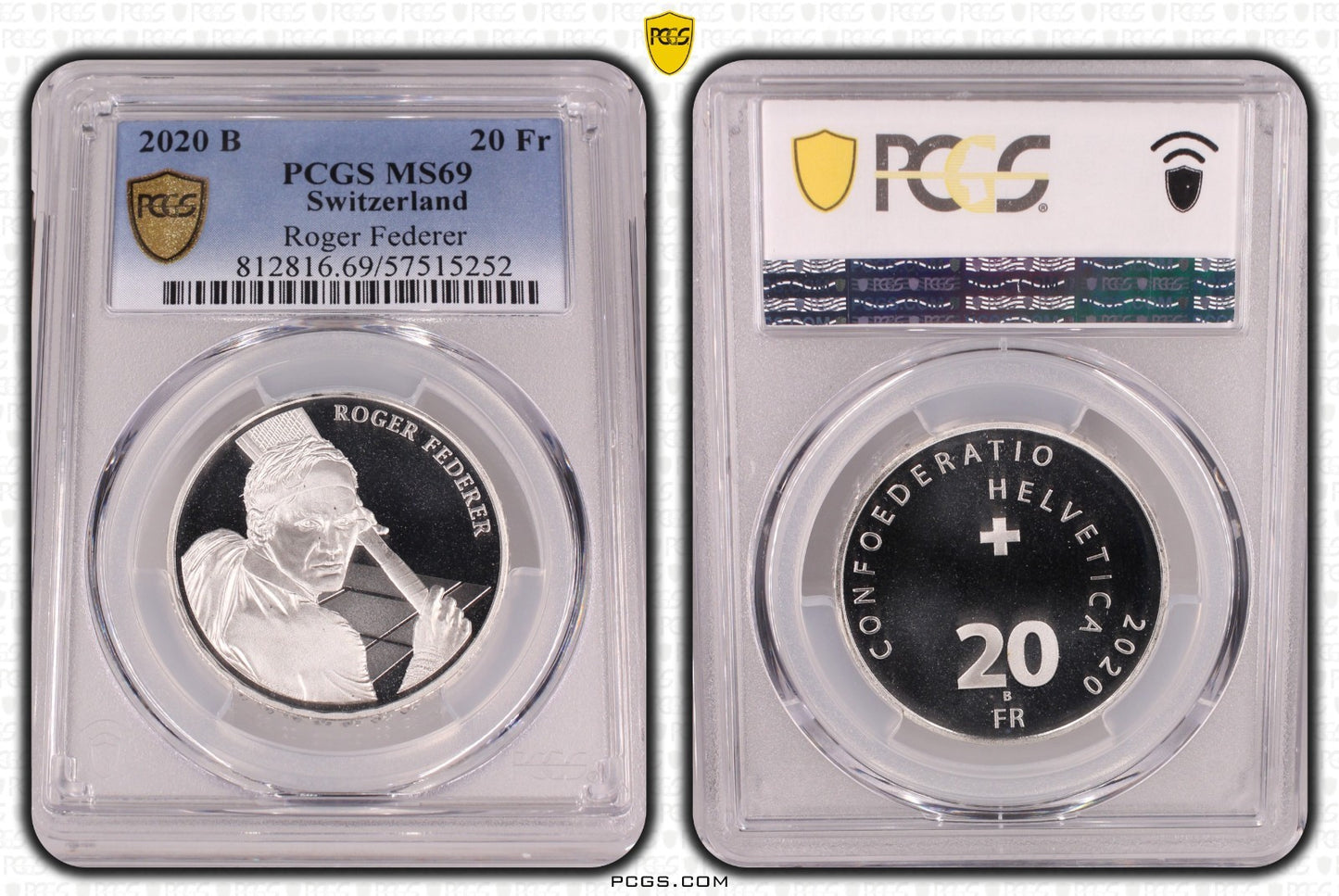 2020 Schweiz Roger Federer 20 Franken Silber PCGS MS69 Auflage 100.000