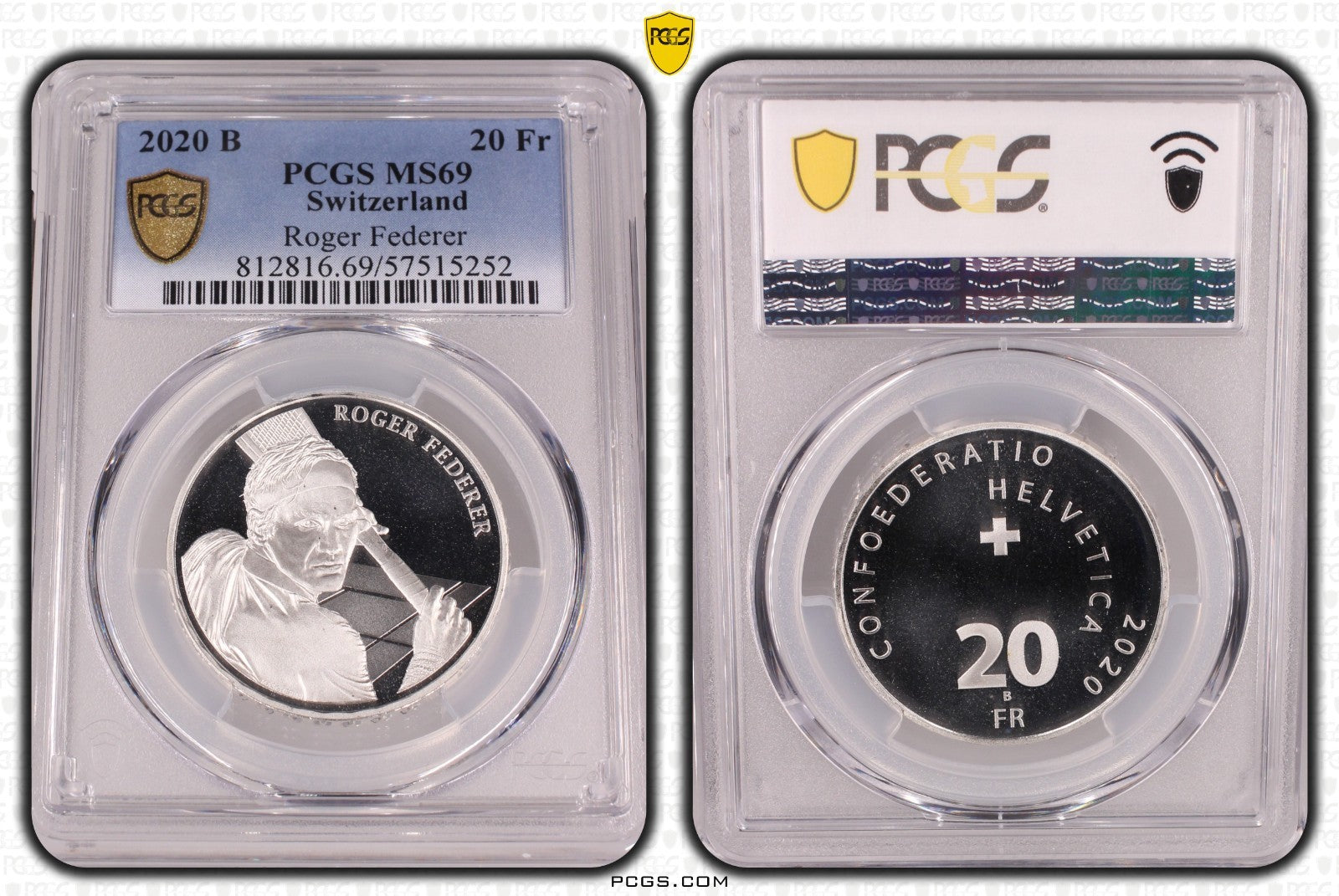 2020 Schweiz Roger Federer 20 Franken Silber PCGS MS69 Auflage 100.000