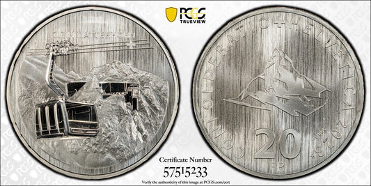 2023 Schweiz Luftseilbahn Klein Matterhorn 20 Franken Silber PCGS MS69 A. 11.000