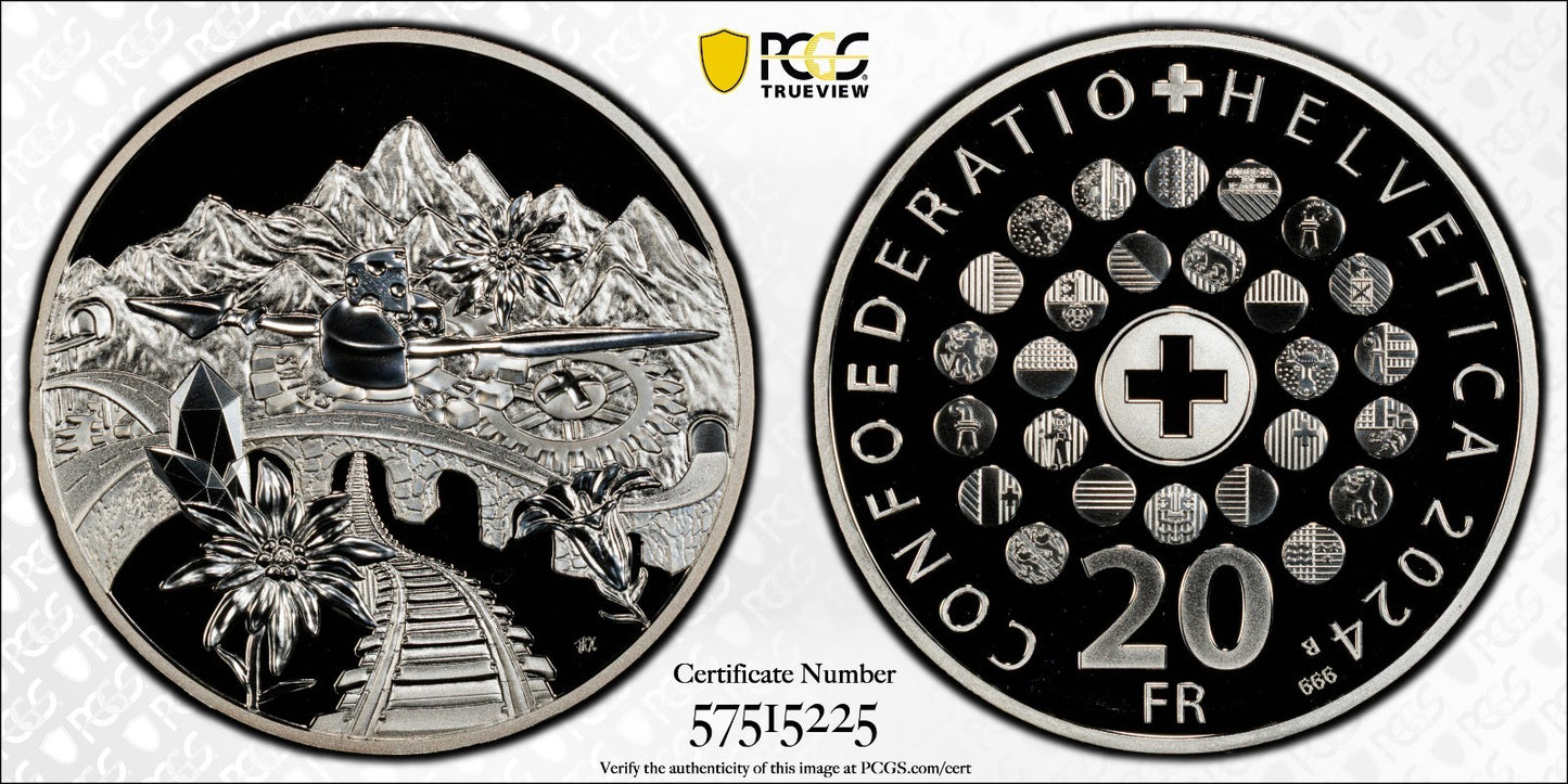 2024 Schweiz Die Schweiz 20 Franken Silber PCGS PR70DCAM Proof Auflage 5.000
