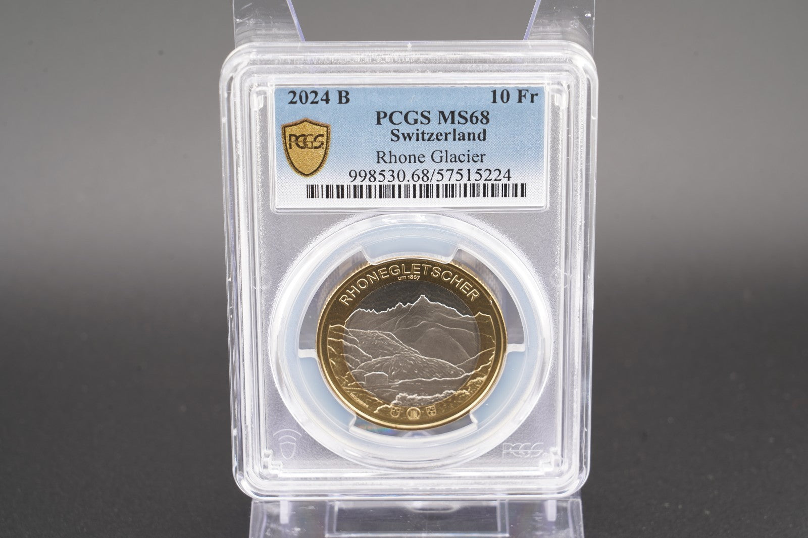2024 Schweiz Rhone Gletscher 10 Franken Bimetall PCGS MS 68 Auflage 5.000
