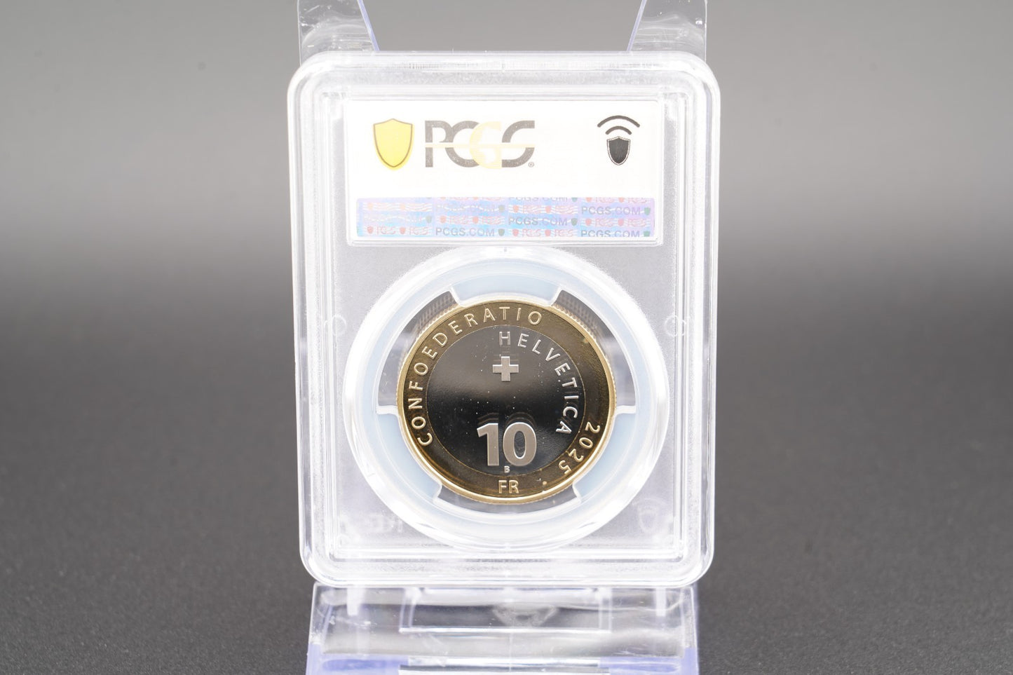 2025 Schweiz 150 Jahre Bundesgericht 10 Franken Bimetall PCGSPR69DCAM Auf. 2.000