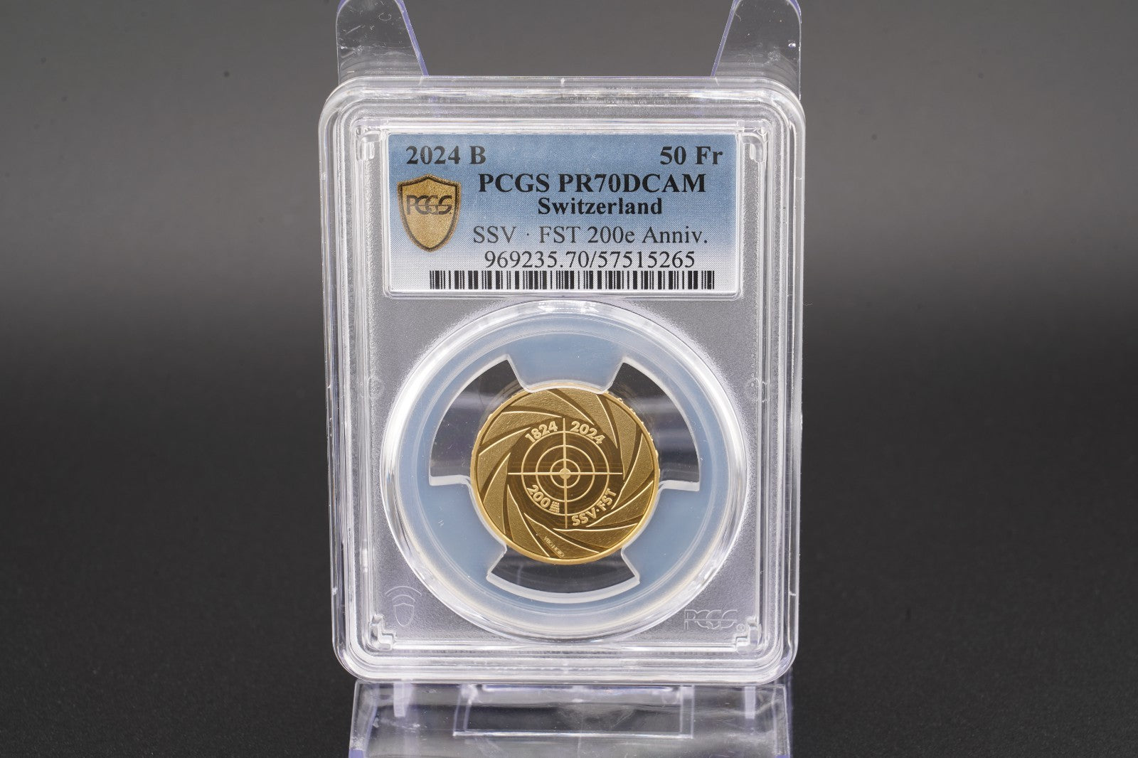 2024 Schweiz 50 Franken 200 Jahre  Schiesssportverband Gold 0.900 PCGS 70 Proof