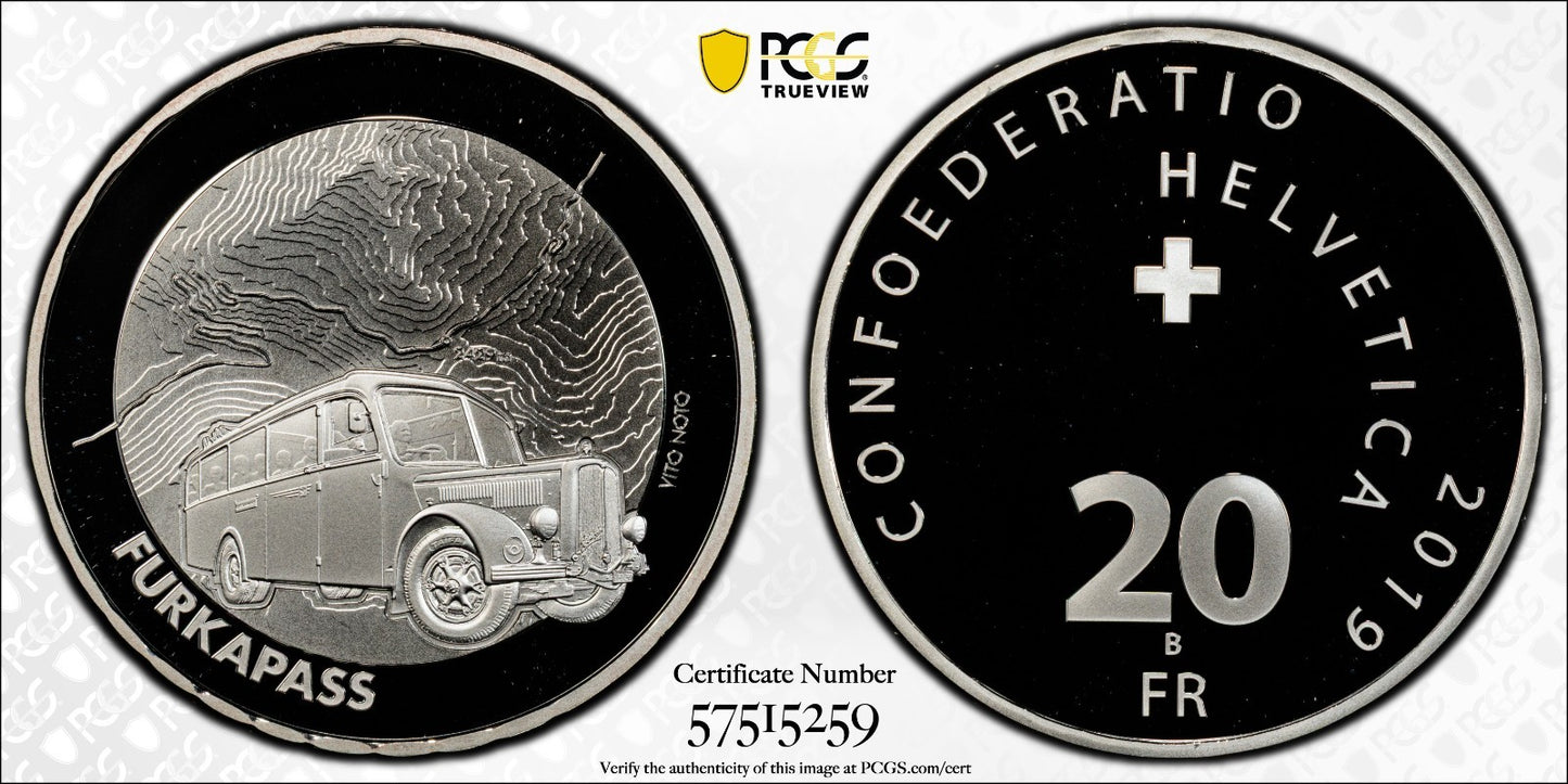 2019 Schweiz Furka Pass 20 Franken Silber PCGS PR69DCAM Auflage 5.000 Proof