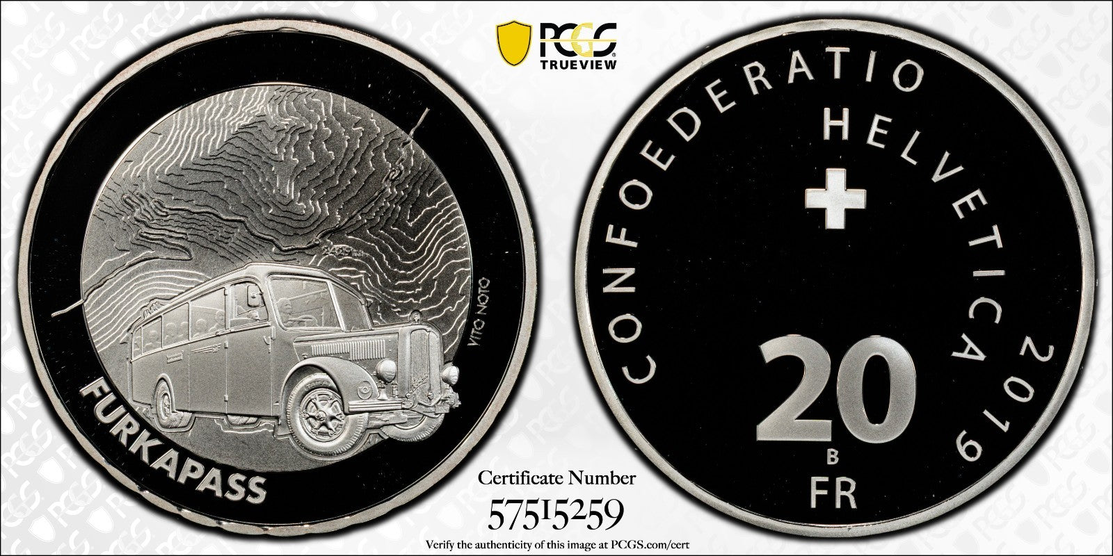 2019 Schweiz Furka Pass 20 Franken Silber PCGS PR69DCAM Auflage 5.000 Proof
