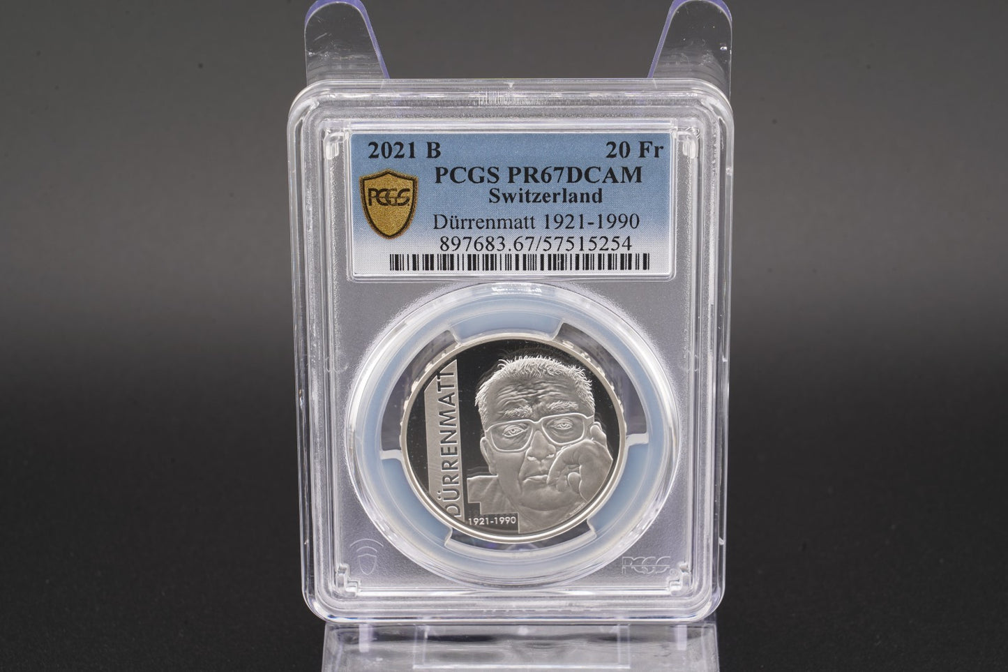 2021 Schweiz Dürrenmatt 20 Franken Silber PCGS PR67DCAM Proof Auflage 5.000