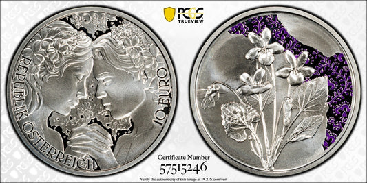 2024 Österreich Veilchen Sprache der Blumen 10 Euro Silber PCGS PR70DCAM Proof