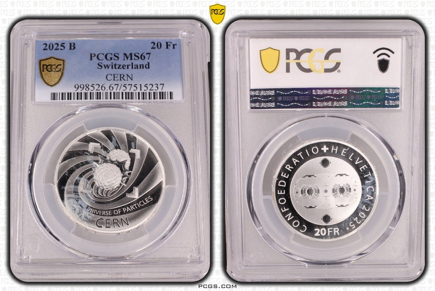 2025 Schweiz CERN 20 Franken Silber PCGS MS67 Auflage 7.500
