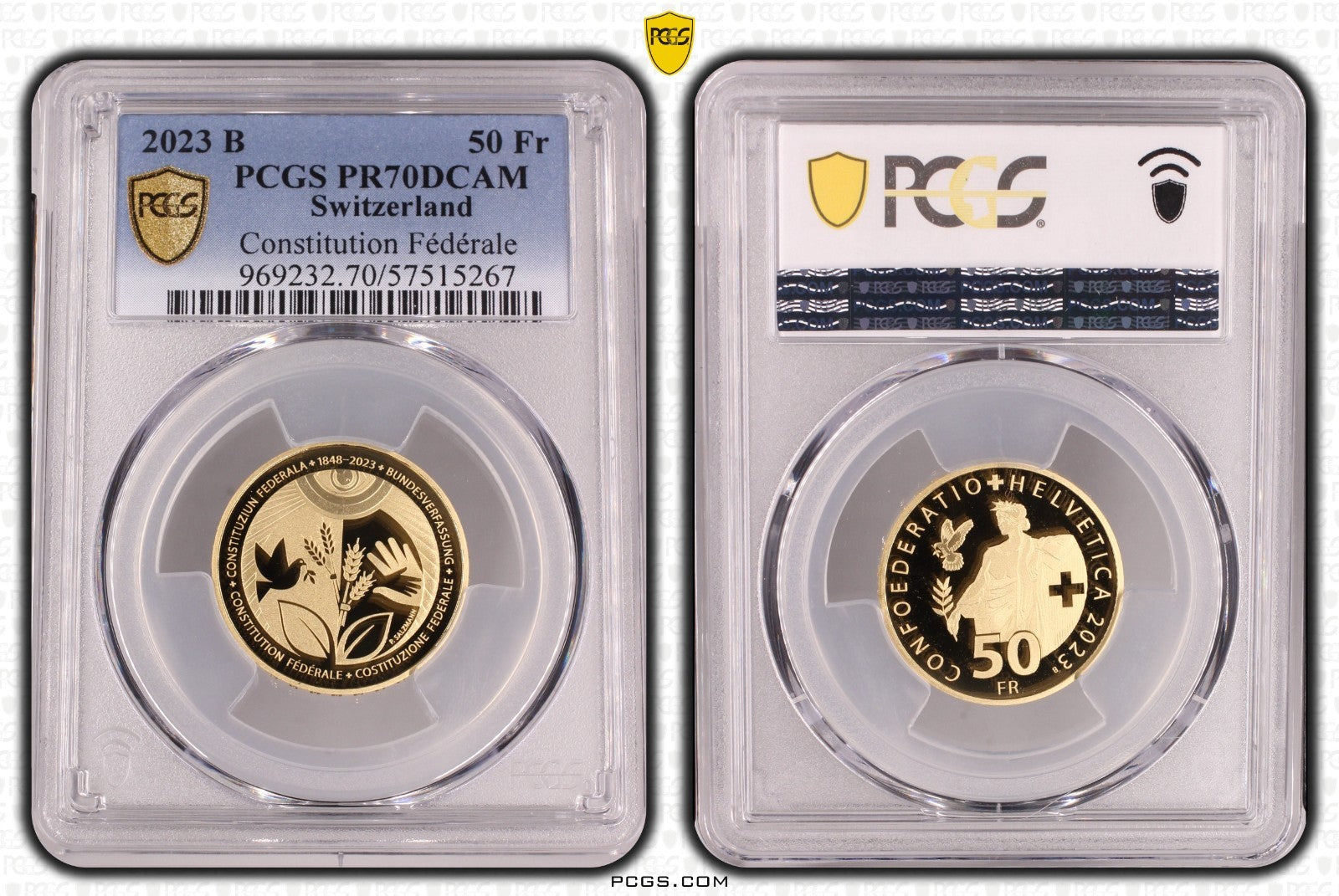 2023 Schweiz 175 J. Bundesverfassung 50 Franken Gold 900er PCGS PR70DCAM Proof