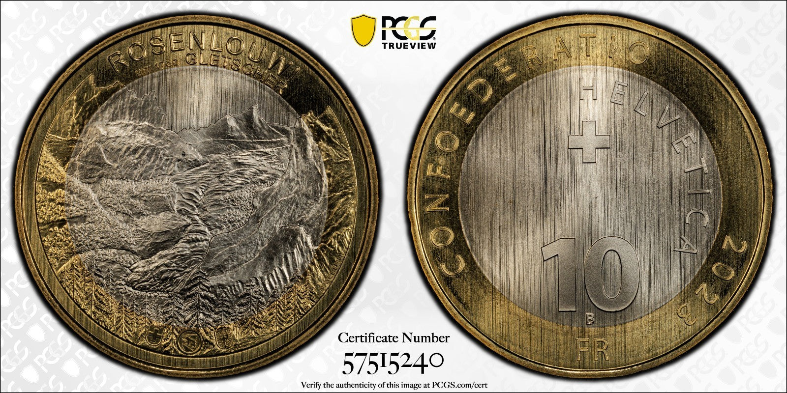 2023 Schweiz Rosenlaui Gletscher 10 Franken Bimetall PCGS MS69 Auflage 10.000
