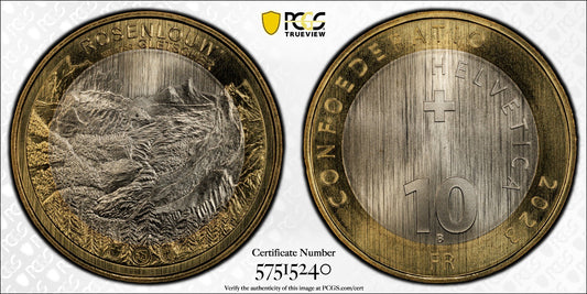 2023 Schweiz Rosenlaui Gletscher 10 Franken Bimetall PCGS MS69 Auflage 10.000