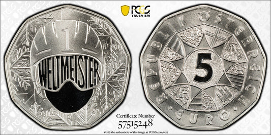 2024 Österreich Wir sind Weltmeister - 5 Euro Silber PCGS MS70