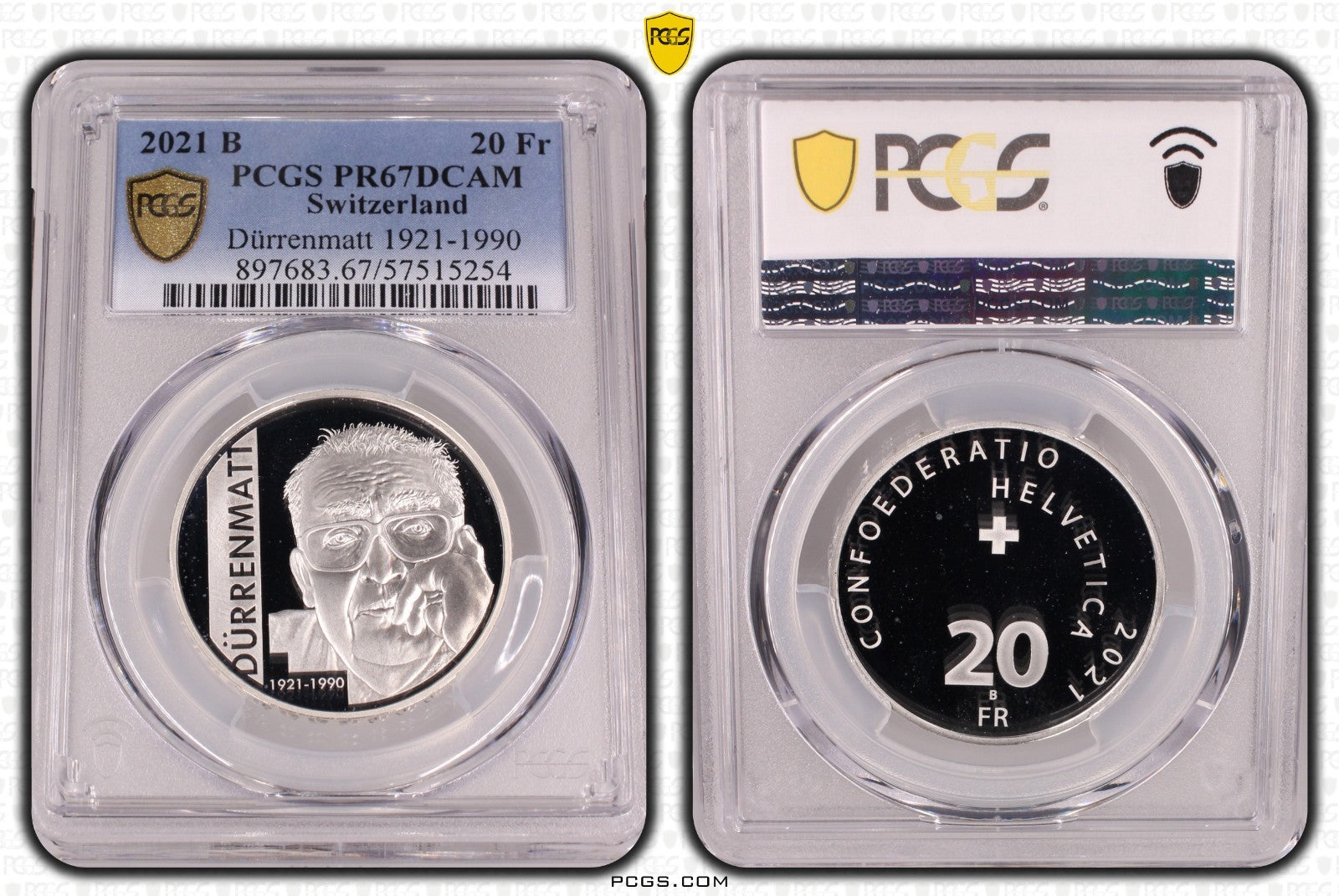 2021 Schweiz Dürrenmatt 20 Franken Silber PCGS PR67DCAM Proof Auflage 5.000