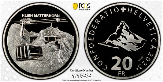 2023 Schweiz Luftseilbahn Klein Matterhorn 20 Franken Silber PCGS PR70DCAM